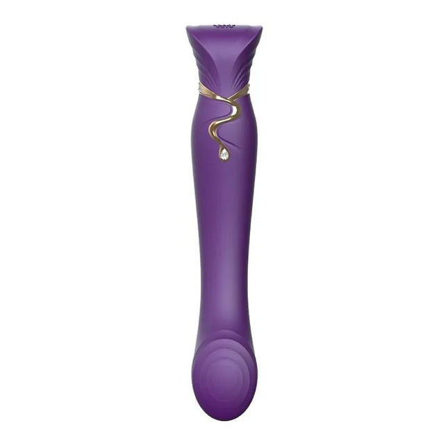 Lila silikonvibrator von zalo queen set mit goldfarbenem dekor und kristallanhänger zur klitorisstimulation