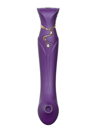 Purple silikon vibrator mit goldakzent und diamantförmiger verzierung im zalo queen set pulse wave clit stim lila