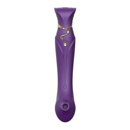 Purple silikon vibrator mit goldakzent und diamantförmiger verzierung im zalo queen set pulse wave clit stim lila