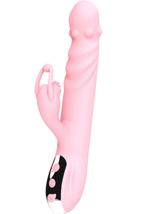 Zungenzauber deluxe rosa silikon rabbit-vibrator mit schwarz-weißem bedienfeld für intensiv diskreten vielseitigen gebrauch
